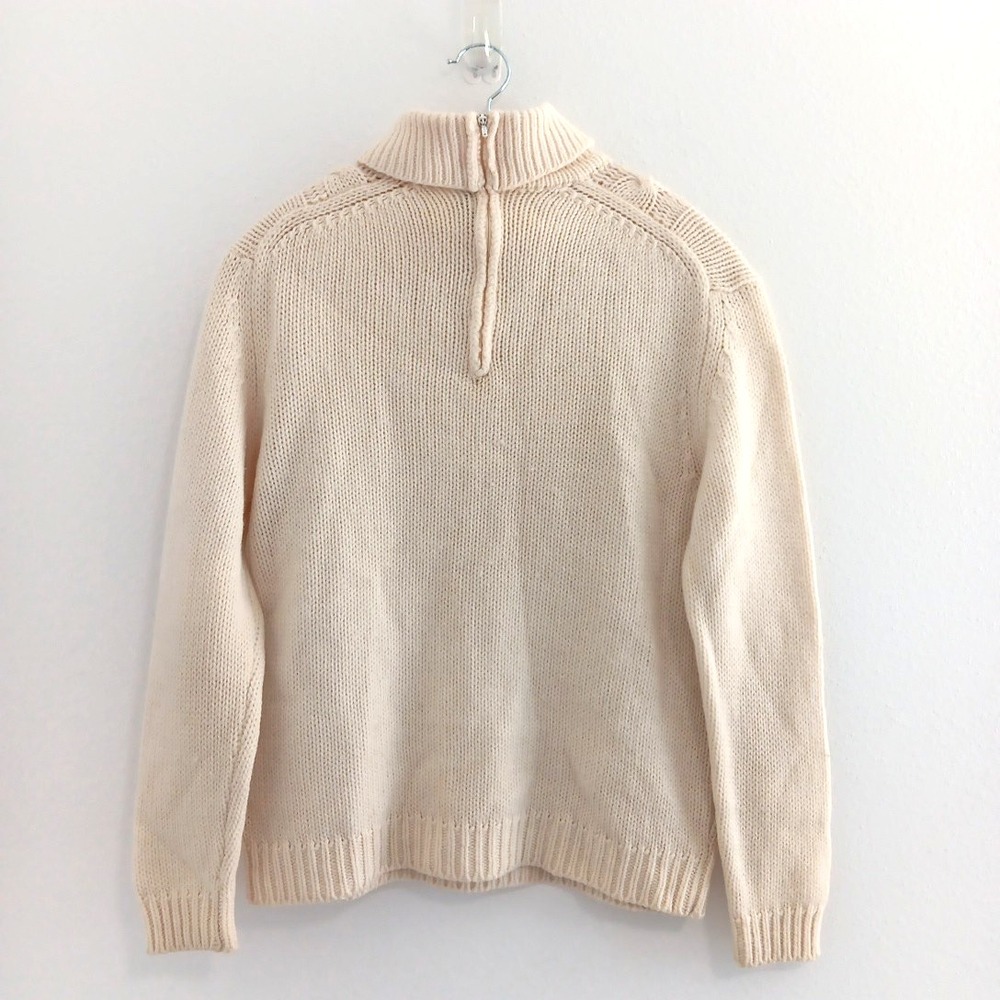 VTG SEARS Fishermans Sweater Cable Knit Size 40 Ivory 100% Wool MARY LEWIS Retro - Picture 3 of 10